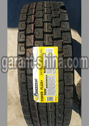 Powertrac Power Plus+ (приводная) 315/70 R22.5 154/150L 20PR - Фото протектор с этикеткой вблизи